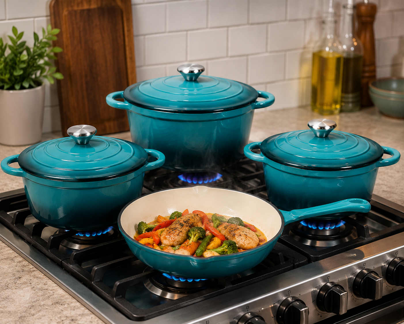 Enamel cast iron cookware set